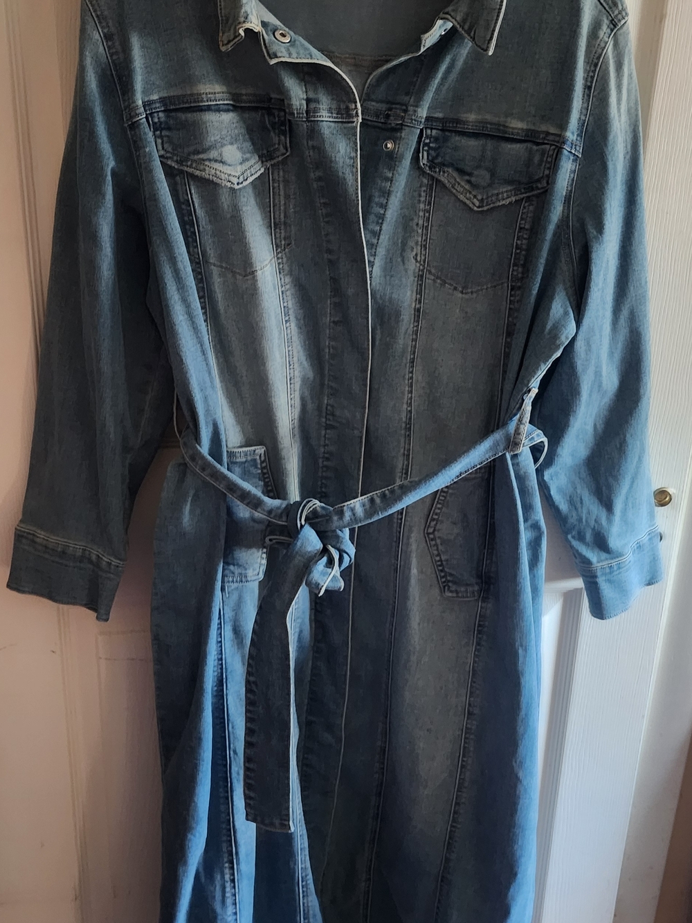 Women’s Denim Jacket with Tie Belt - Blue